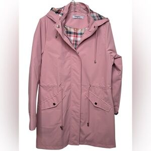 NWOT  Pink Trench Coat with Detachable Hood. Front pockets & drawstring hood.
